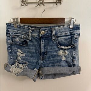American Eagle Outfitters Blue Distressed Jean Shorts (Next Level Stretch)